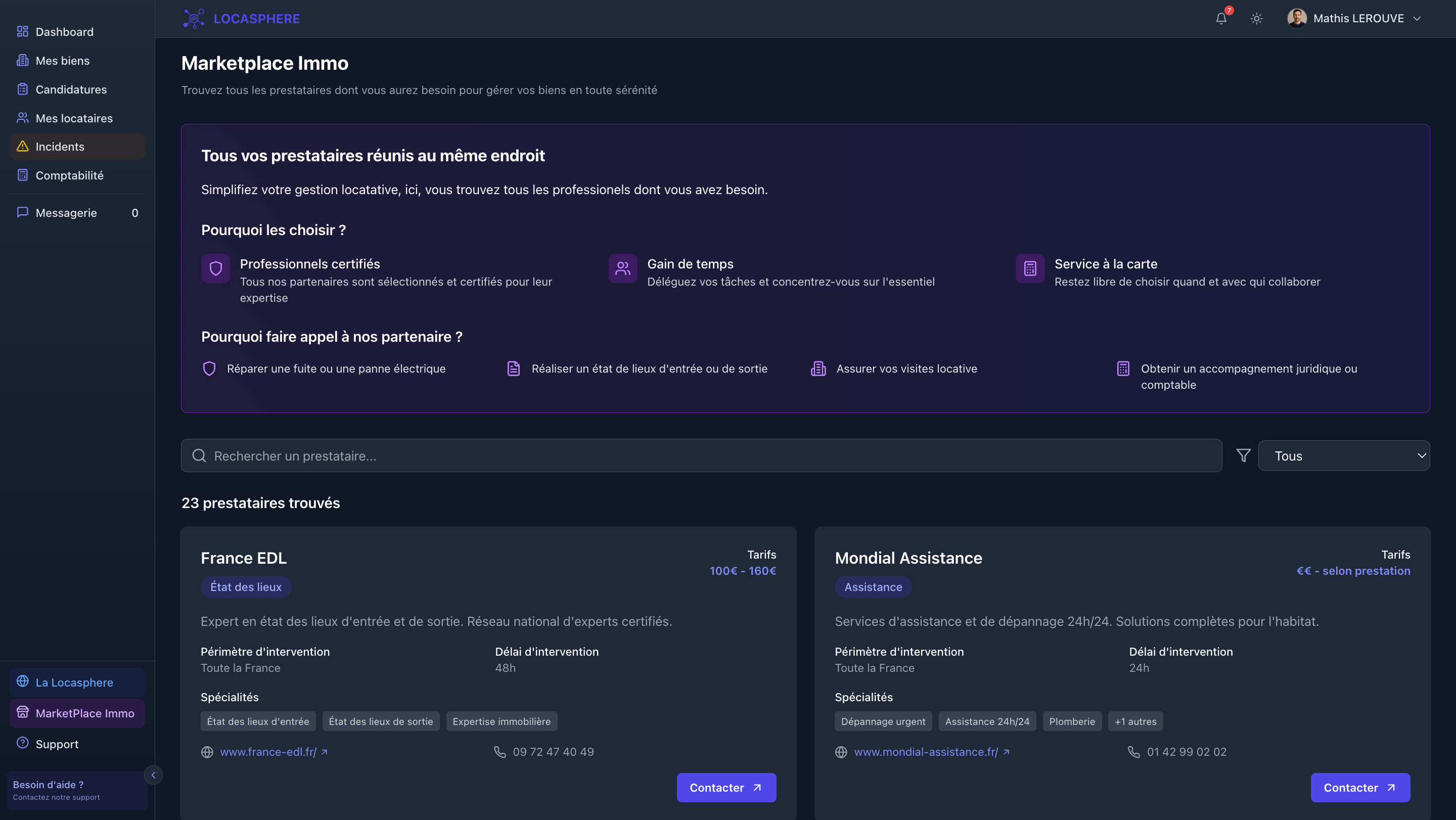 Marketplace immobilière Locasphere - annuaire d'experts qualifiés en travaux, fiscalité, assurance et comptabilité locative